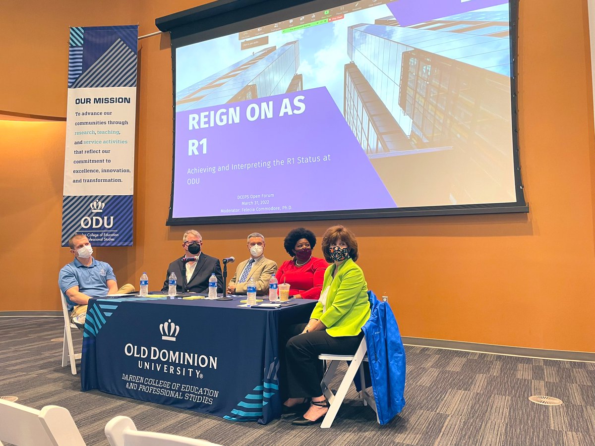 epsODU's tweet photo. Happening now! DCEPS &amp; FGO is hosting an open forum with leading experts on research and development to discuss ODU as an R1 Institution. 🦁👑 https://t.co/5QYth7ihGk