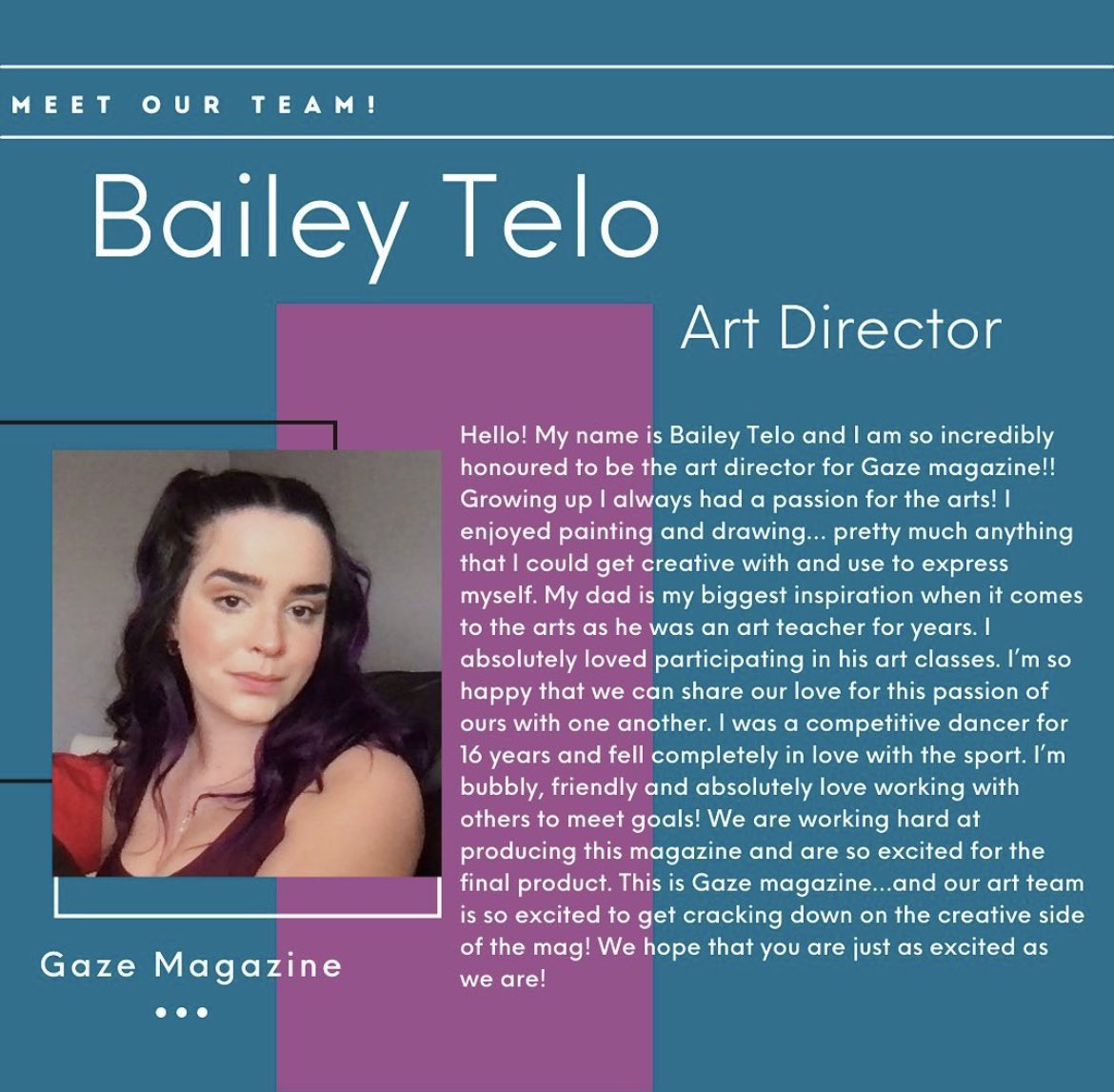 GZEmagazine's tweet photo. MEET OUR TEAM - Bailey Telo (Art Director https://t.co/fVNefXqvRY
