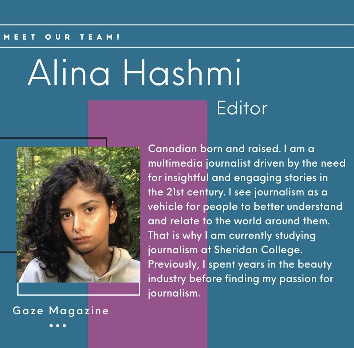 GZEmagazine's tweet photo. MEET OUR TEAM - Alina Hashmi (Editor) https://t.co/wVhtdfS2OI