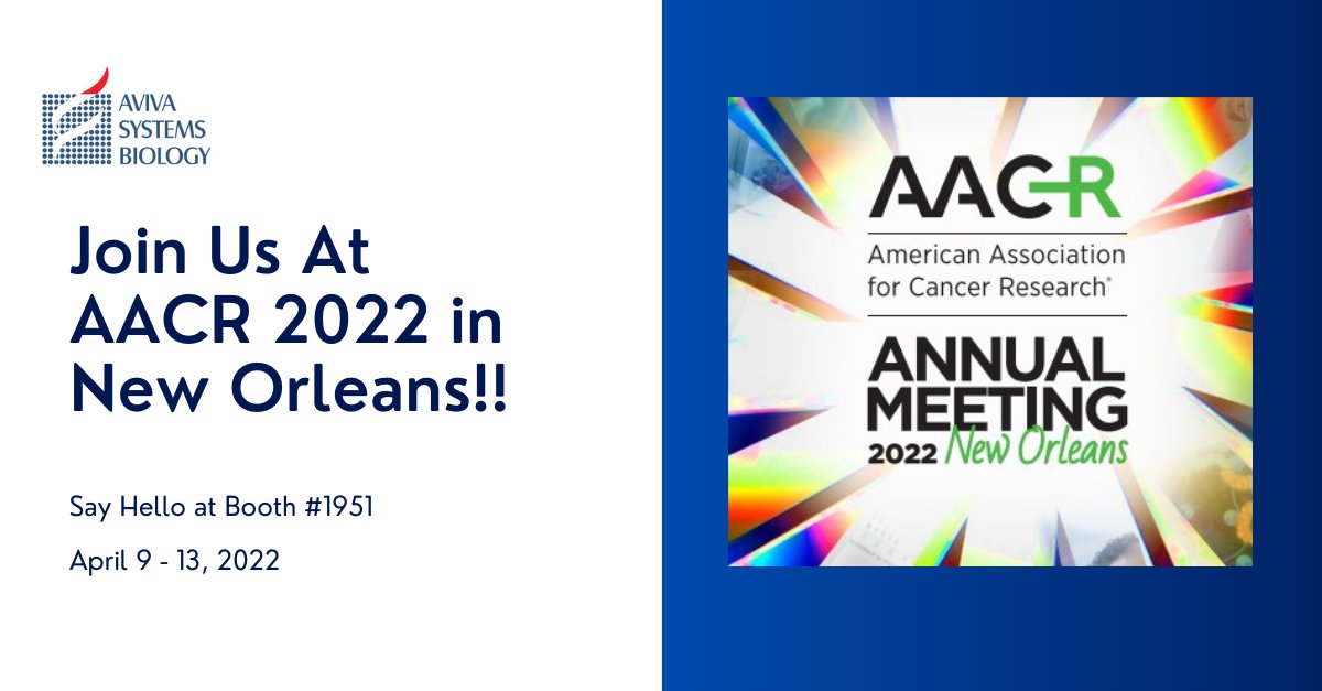 AvivaSysBio's tweet image. We are excited to be attending our first conference in 2 years!  Come and say hello to the Aviva team in New Orleans at booth 1951, April 9-13. #aacr22