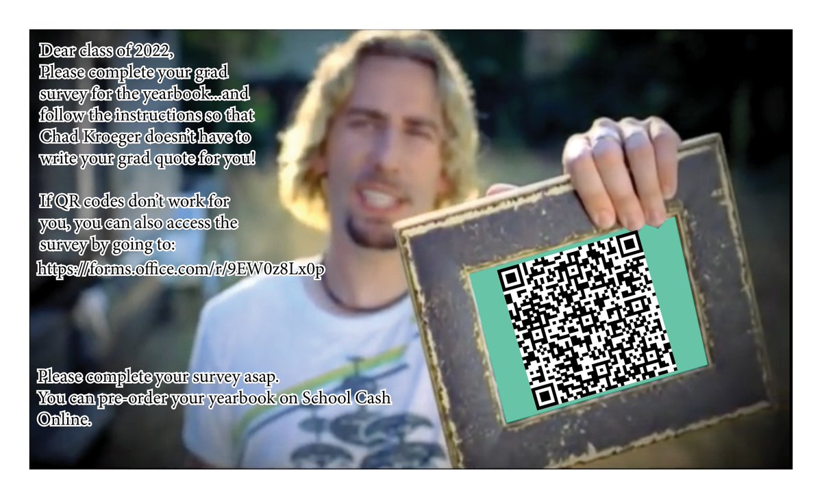 Class of 2022, the grad survey is now open for yearbook...fill yours out today.
forms.office.com/r/9EW0z8Lx0p