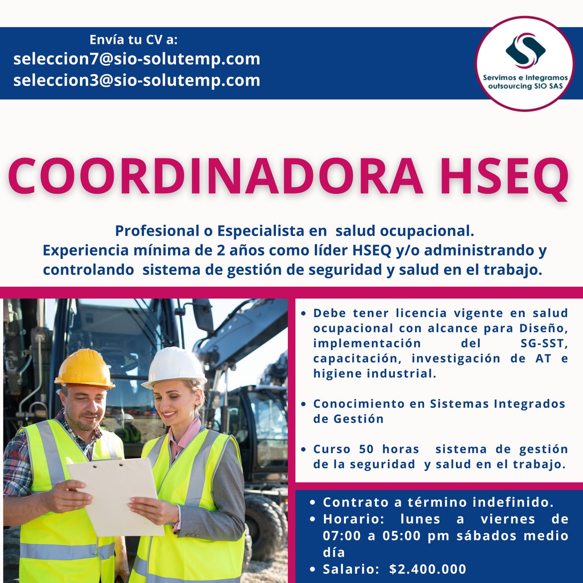SSolutemp's tweet photo. COORDINADORA HSEQ
Profesional o Especialista en salud ocupacional. 
Experiencia mínima de 2 años como líder HSEQ y/o administrando y controlando sistema de gestión de seguridad y salud en el trabajo.

Debes tener licencia vigente en salud ocupacional https://t.co/l2iwx0sxl8
