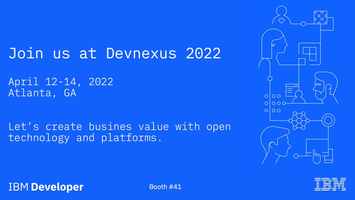 patterson_home's tweet photo. Attending @devnexus 2022? Check out the @IBMDeveloper presence and join us at the #JakartaEE reception, in a variety of sessions, and in our booth #41, April 12-14. @OpenLibertyIO @JakartaEE https://t.co/wdapT5BX1Y https://t.co/NMgABfWVFb