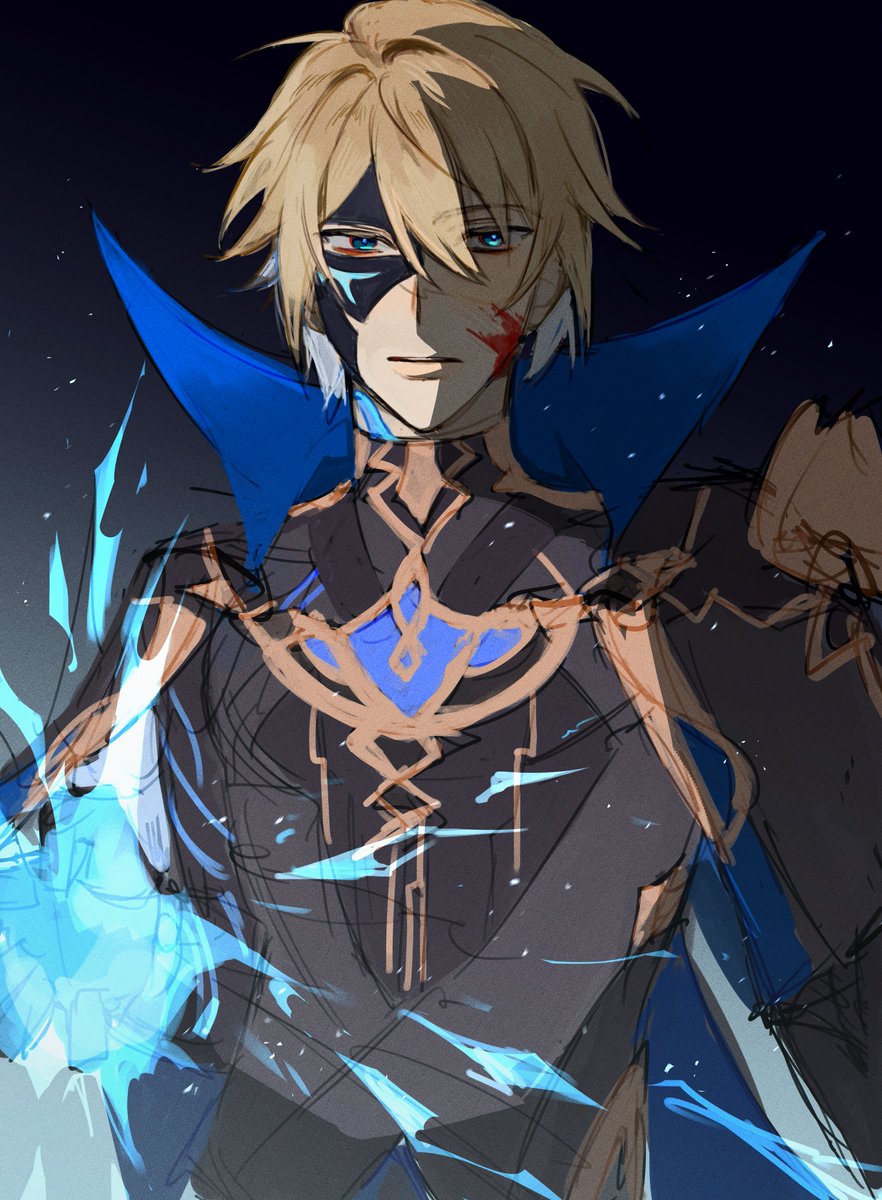 1boy male focus solo blonde hair blue eyes looking at viewer cape  illustration images