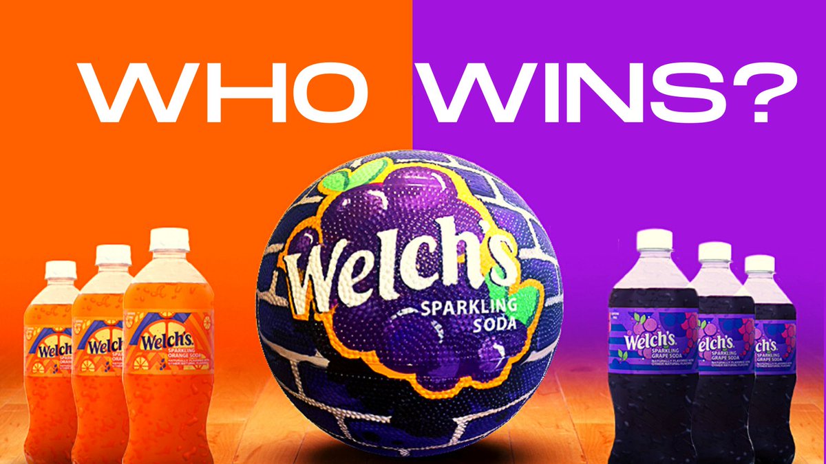 SodaWelchs's tweet photo. 📢 CONTEST!!! Comment who you think would win between grape versus orange on the court 🏀 You must be following the page entered on to win. Three winners will be randomly selected. Valid 3/31 – 4/4. USA entrants only. Rules &amp; restrictions apply: https://t.co/ToHJu44kHY https://t.co/4FPENg1m6F