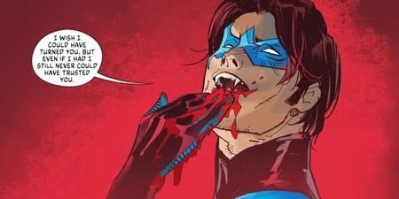 DailyNightwing's tweet photo. Well it’s been a few days…. Who wants to discuss the new DC VS Vampires?? 

SPOILERS!!

I saw someone on the Bat family bring the king of vampires…but I expected Jason or Alfred…. Instead it was my boy….. and I don’t know how to feel https://t.co/PDiF57ROle