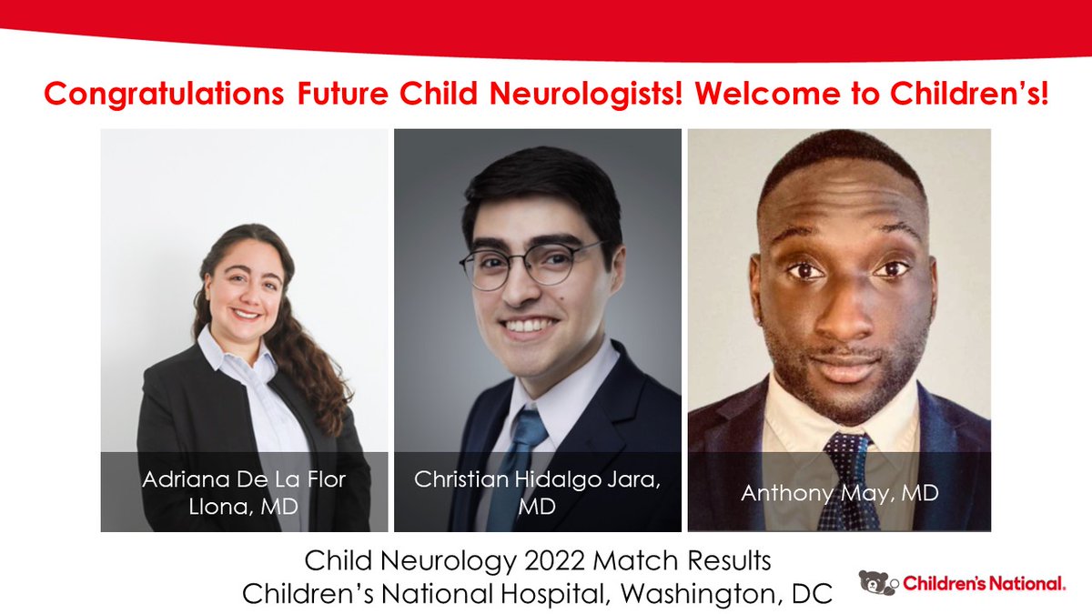 We're thrilled to announce our match results for the 2022 Child Neurology Match. Crushed it! Can't wait for 
<a href="/Pagingdrmay/">Anthony May, MD, MS</a> <a href="/AdriDeLaFlor/">Adriana De La Flor</a> <a href="/ChristianRHid/">Christian Hidalgo</a> to start! 🧠 @NMatch2022 <a href="/ChildNeuroSoc/">Child Neurology Society</a> #ChildNeurology #PedsMatch2022
