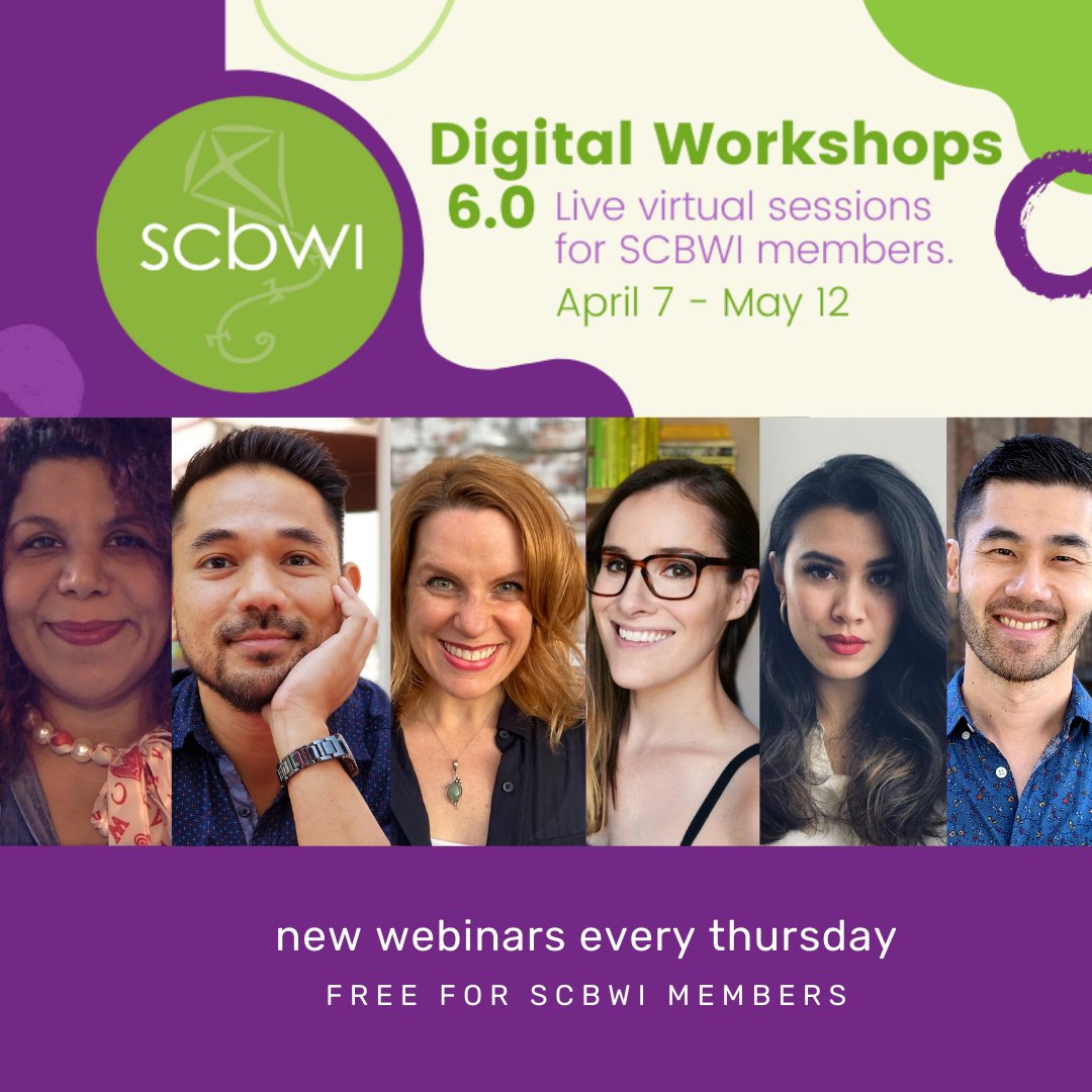 scbwi's tweet photo. Digital workshops are back: one week from today! Each webinar will take place at 4pm eastern time/1pm pacific time. Videos posted to the site 24 hours after the workshop ends.

To register, click here: https://t.co/K5VbVHxB9n https://t.co/Eel4ufZBLP