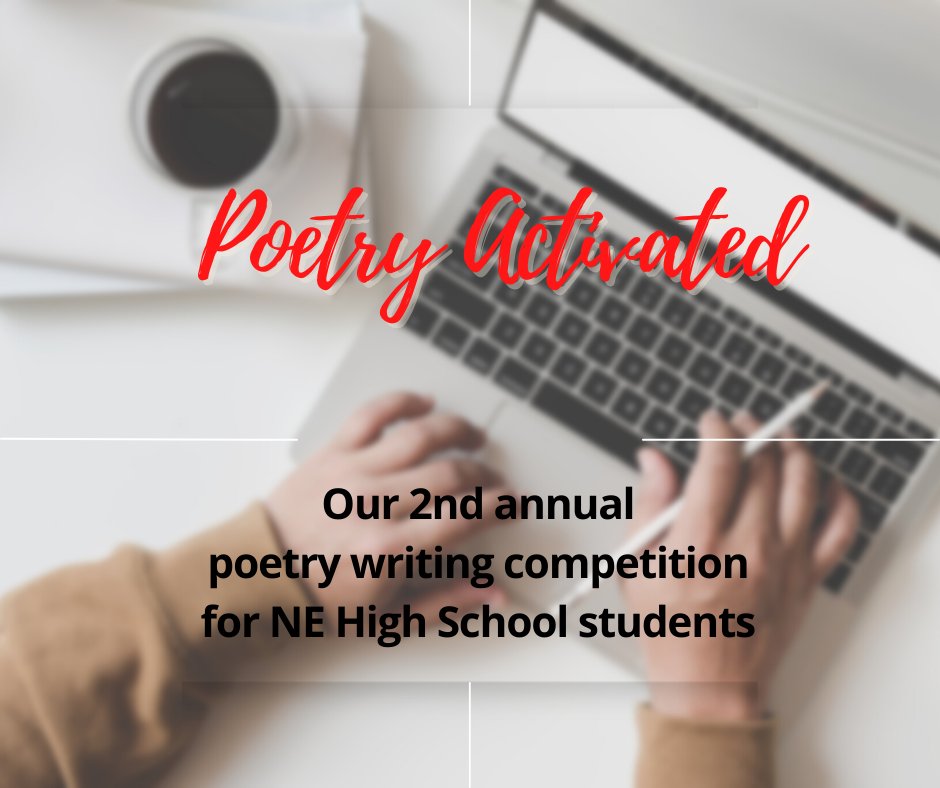 Neb4TheArts's tweet photo. Announcing our second annual Poetry Activated Competition - a poetry writing competition for Nebraska High School students. Cash prizes of $200, $100 and $50 for the 1st, 2nd and 3rd place winners. Submit your original poems at https://t.co/TfmfSxWQ5B https://t.co/OlRbOVhpid