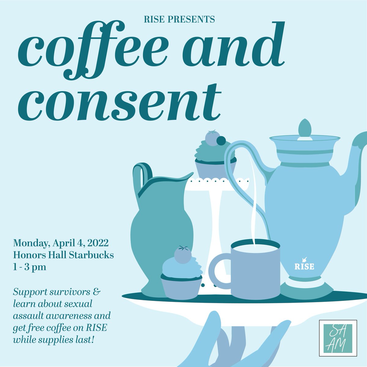 TTURISE's tweet photo. Join us on Monday for free starbucks and resources on sexual assault awareness! ✨#tturise 

#lubbock #ttu #texastech #saam #saam2022 https://t.co/rYCPYPb5V7