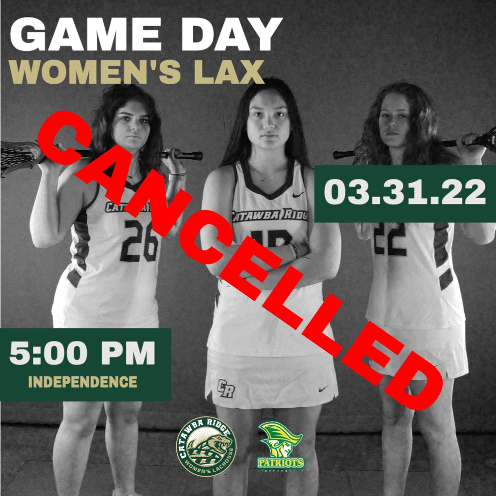 THE WOMEN'S LACROSSE GAME TODAY WAS CANCELLED.
There will be an update if it is rescheduled.
<a href="/CRHS_DAAD/">CRHS Digital Art + Design aka DAAD</a> <a href="/CatawbaRidge/">CatawbaRidge</a> #BeTheWHY
