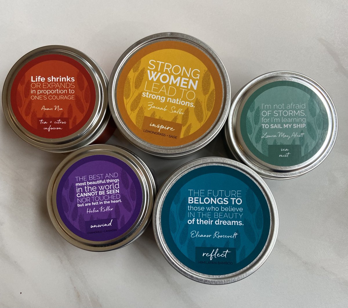 GlobalGiftsCBus's tweet photo. On this last day of National Women's History month, we want to highlight some inspiring words written by inspiring women with these amazing candles. Share your words of wisdom with someone you care about today. 
#Women'sMonth #FairTrade #ShortNorth https://t.co/YlFb6TMyCU