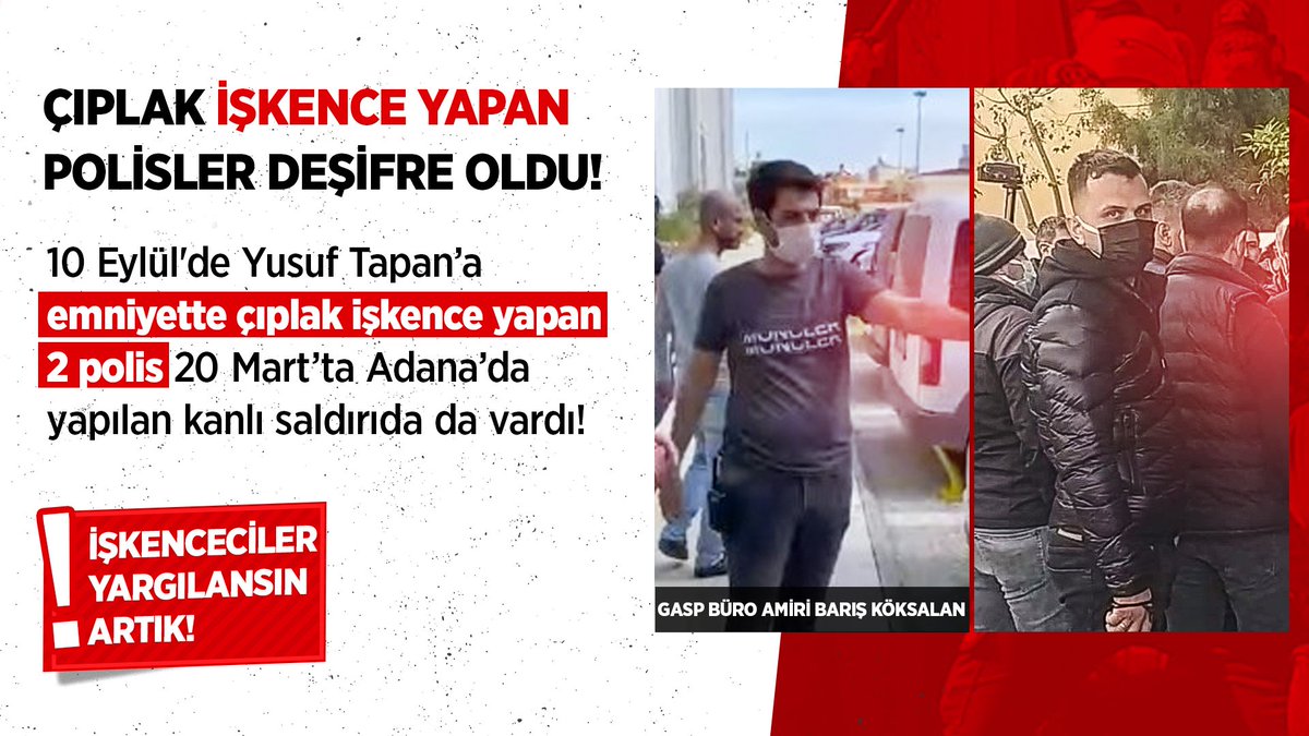ÇIPLAK İŞKENCE YAPAN POLİSLER DEŞİFRE OLDU!

10 Eylül'de Yusuf Tapan'a emniyette çıplak işkence yapan 2 polis 20 Mart'ta Adana'da yapılan kanlı saldırıda da vardı!

Provokatörler GörevdenAlınsın
#AdanaEmniyeti