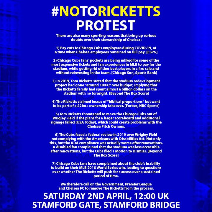 StakeFootball's tweet photo. Look at this below and tell me with a straight face they’re suitable to be Chelsea’s owners. The protest is this Saturday at 12pm outside Stamford Gate. If you’re like me and far away across an ocean and can’t attend, please still share.

#NoToRicketts 
#NoToRickettsFamily https://t.co/A7g20stVZr