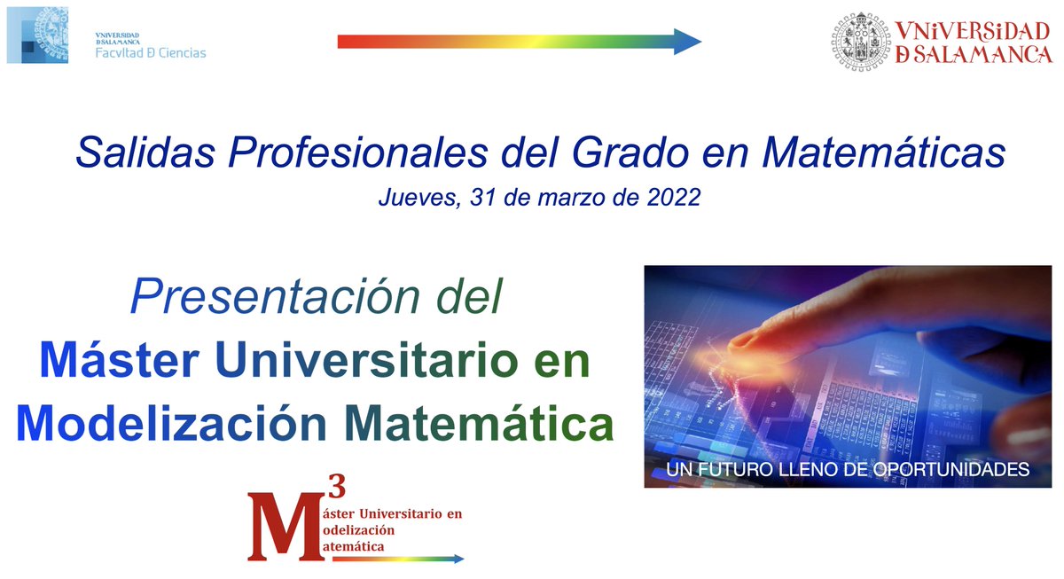 Muchas gracias a la <a href="/fcienciasusal/">Facultad de Ciencias USAL</a> por darme la oportunidad de poder presentar el Máster en Modelización Matemática en la jornada celebrada hoy sobre "Salidas Profesionales del Grado en Matemáticas". ¡Ya está abierta la preinscripción! 👉usal.es/acceso-autopre…