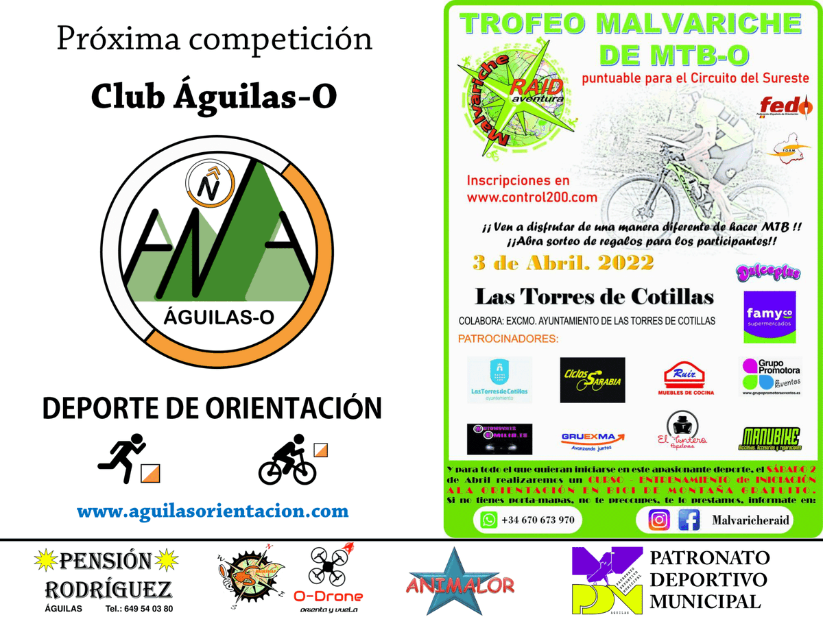 aguilasorienta's tweet photo. ๐ขยกEste domingo tenemos la 1a prueba del Circuito del Sureste de MTBO en las Torres de Cotillas!๐งญ๐บ๏ธ๐ตโโ๏ธ ยกVamos!๐ช๐
#aguilasorientacion #orientacionmurciana #1CSEMTBO2022 #orienteering #MBTO #orientacion https://t.co/QNlHA2nWOX