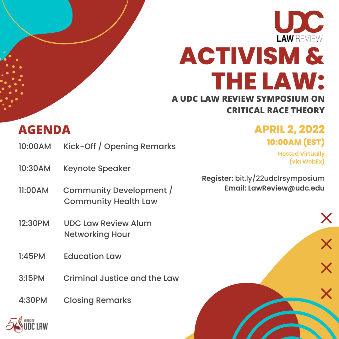 UDC_LawReview's tweet photo. Are you ready for the @udc_lawreview Symposium? We have an exciting day planned full of timely discussion on #criticalracetheory.  It's not too late to register.  We can't wait to see you there! https://t.co/Je1XJsYZfe