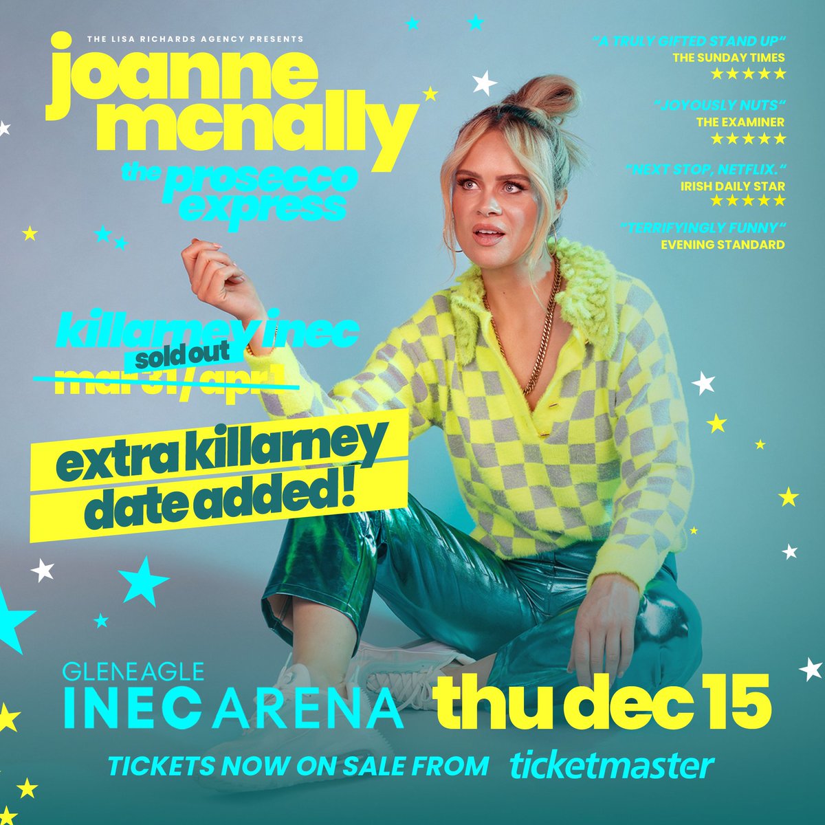jomcnally's tweet photo. Hey Killarney! Tonight &amp; tomorrow are sold out but we’ve added an extra @GlenINECArena date on Dec 15th and the tickets go on sale Friday April 8th! #killarney #proseccotour https://t.co/yWWOrWJa2y