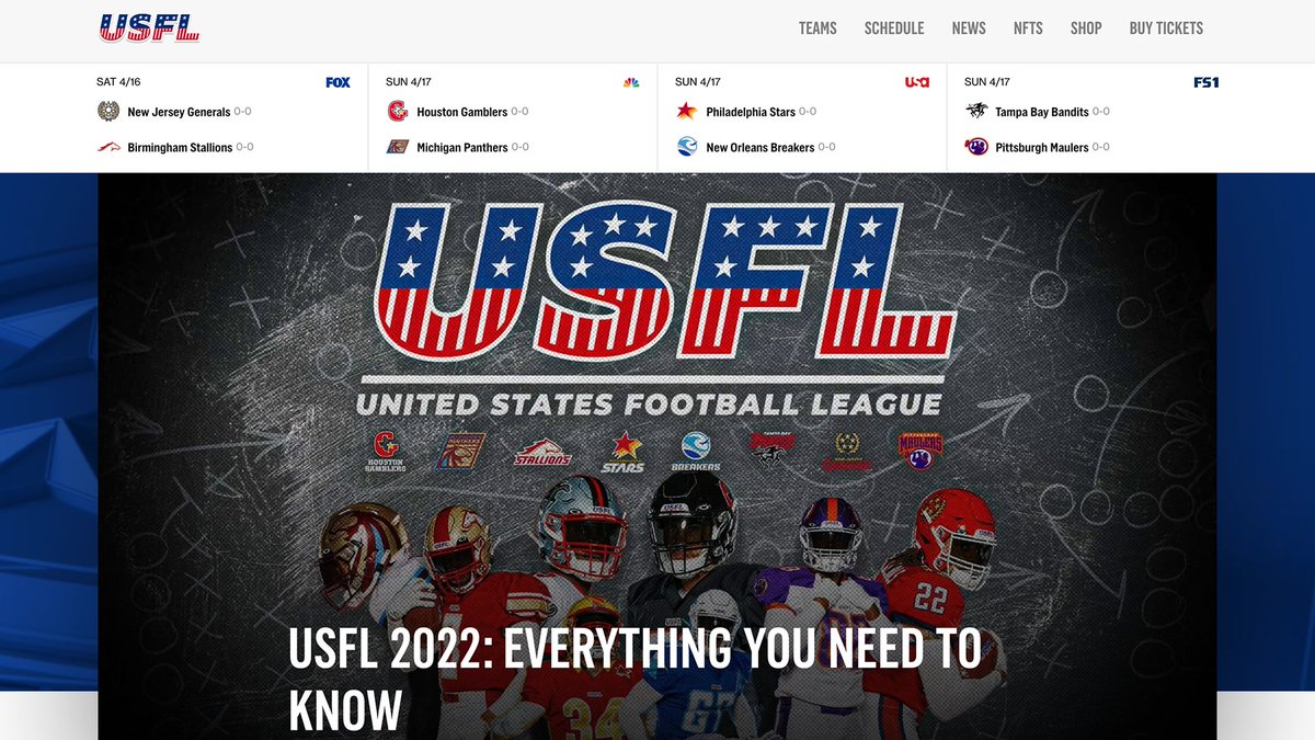 UFLonFOX's tweet photo. New website, who dis? 

Check out the new home base for all things USFL 👉 https://t.co/DChosQ48am https://t.co/4aqcNcoe0X