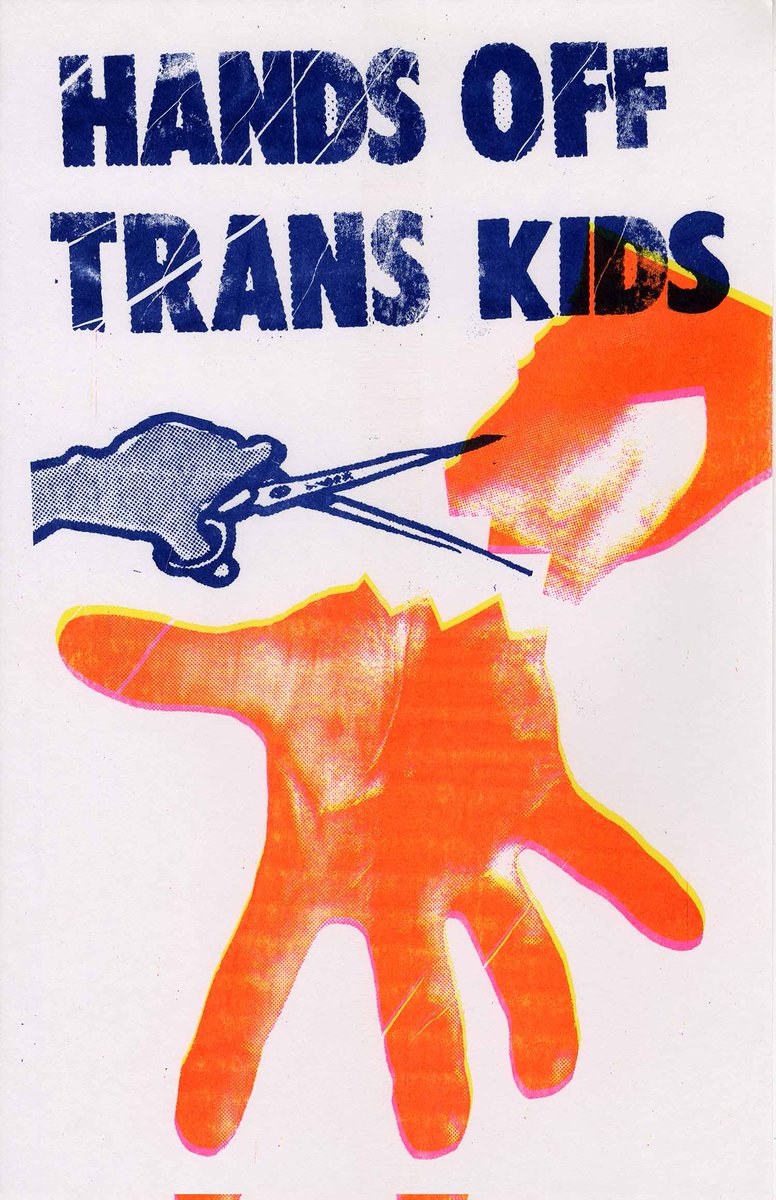 Justseeds's tweet photo. Hands Off Trans Kids! This poster and free graphic by Josh MacPhee comes with an explanation of how he sourced it from radical graphics of yesteryear https://t.co/2E3k96xYGy #TDOV https://t.co/lI67UkGfa1