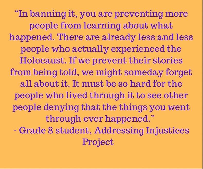 addr_injustices's tweet photo. In January 2022 in Tennessee, a McMinn County School Board meeting resulted in banning Maus from the eighth-grade curriculum. Eight grade students on our Addressing Injustices Project react to this: #socialjusticeeducation #criticalpedagogy #criticalliteracy https://t.co/qqNY1qq8kn