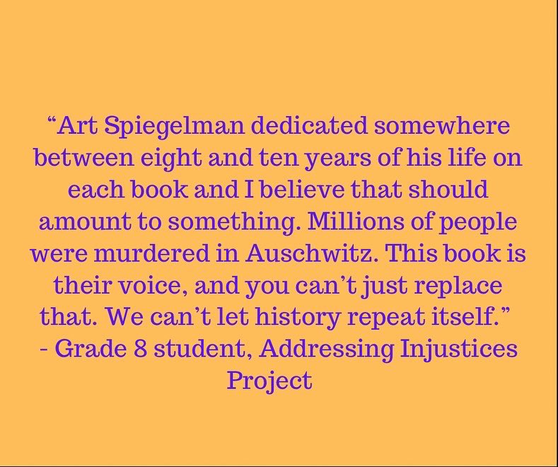 addr_injustices's tweet photo. In January 2022 in Tennessee, a McMinn County School Board meeting resulted in banning Maus from the eighth-grade curriculum. Eight grade students on our Addressing Injustices Project react to this: #socialjusticeeducation #criticalpedagogy #criticalliteracy https://t.co/qqNY1qq8kn