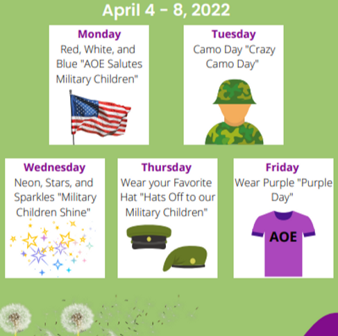 April is the Month of the Military Child!! Join us next week in celebrating by dressing up!