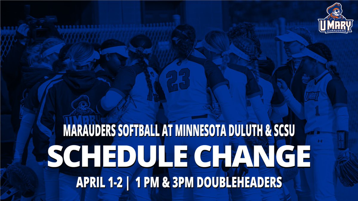 SCHEDULE CHANGE | @UmarySoftball will now be playing tomorrow at Minnesota Duluth and Saturday at St. Cloud State due to weather! Both days will be NSIC doubleheaders with first pitches scheduled for 1 PM and 3 PM on both days #HooksUp https://t.co/DMIY9eYJsV