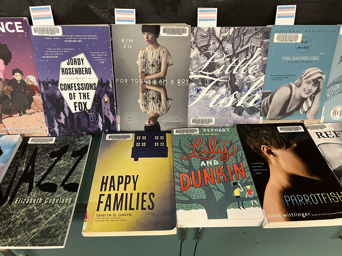rhsaLibrary's tweet photo. Today we’re celebrating Transgender Day of Visibility with a Lunch &amp; Learn. We learned about the library’s Trans collection, watched a short doc &amp; talked.
#rhsa #rhsaLibrary #tdsblibrary  #tdsb #RosedaleHeightsSchoolOfTheArts 
#SchoolLibraryJoy #ONSchoolLibraries #oslacouncil https://t.co/aFhwPwYeqd