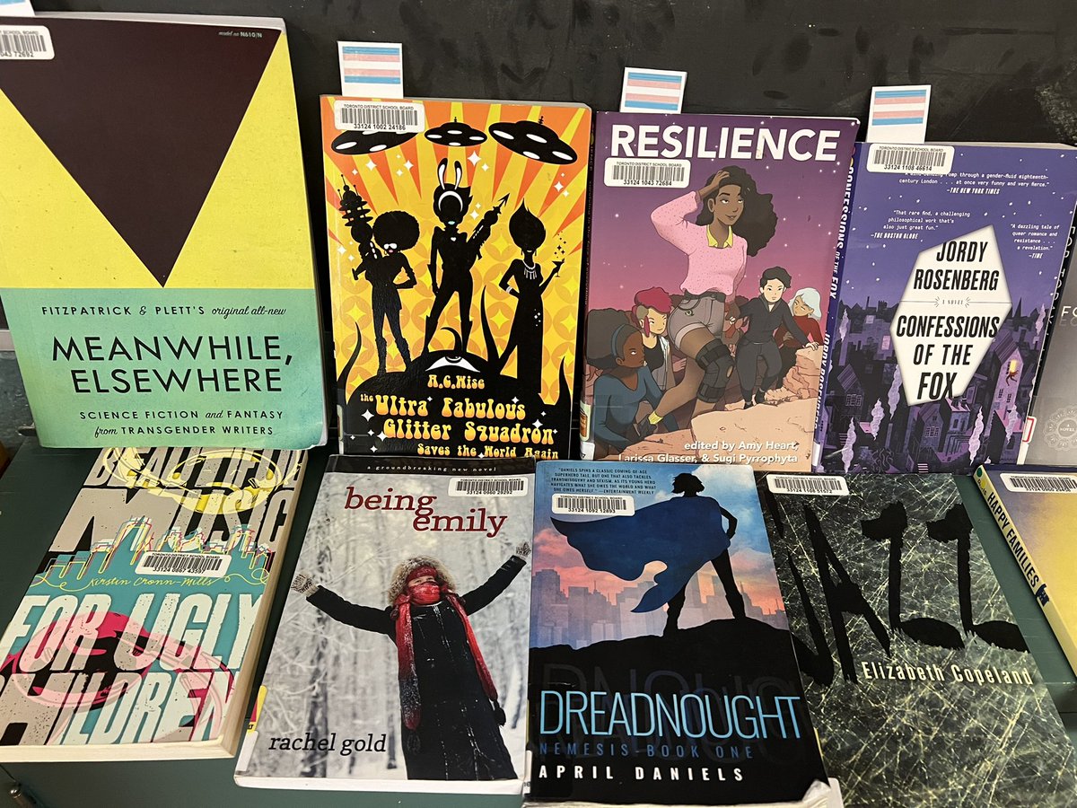 rhsaLibrary's tweet photo. Today we’re celebrating Transgender Day of Visibility with a Lunch &amp; Learn. We learned about the library’s Trans collection, watched a short doc &amp; talked.
#rhsa #rhsaLibrary #tdsblibrary  #tdsb #RosedaleHeightsSchoolOfTheArts 
#SchoolLibraryJoy #ONSchoolLibraries #oslacouncil https://t.co/aFhwPwYeqd