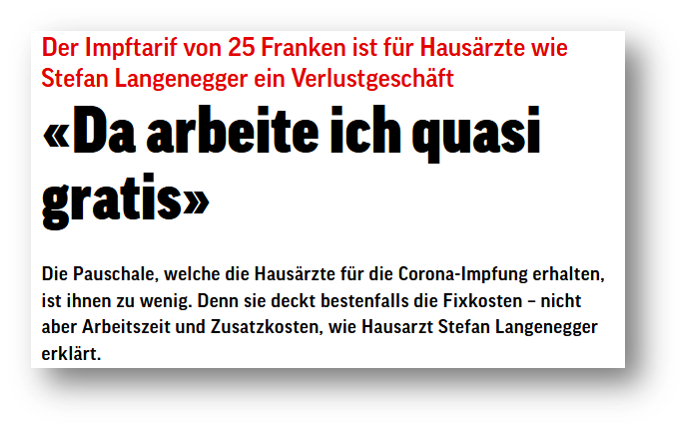 CRB_Bern's tweet photo. Last year, the biggest Swiss tabloid newspaper, @Blickch ran the headline: "Covid vaccine tariff of 25 francs: I'm practically working for free!" For us, the question arose: Are GPs in Switzerland really so badly paid? https://t.co/7kovt8dDS4