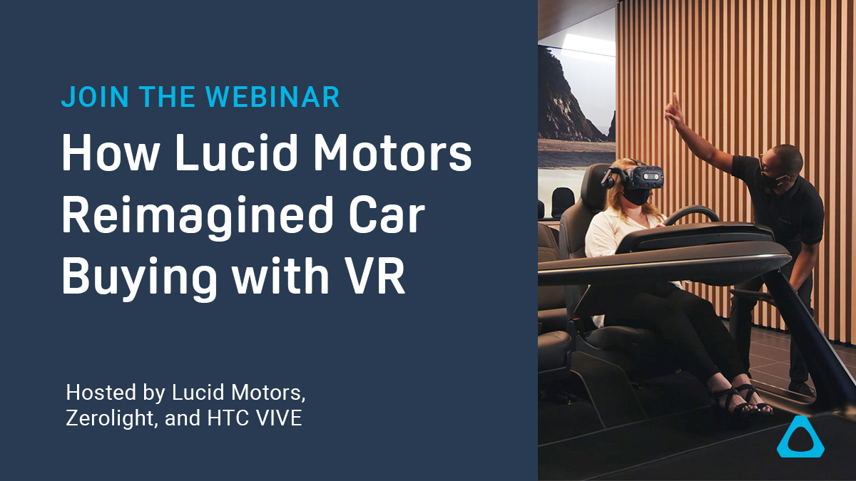 htcvive's tweet photo. VIVE BUSINESS WEBINAR - How Lucid Motors Reimagined Car Buying with VR
Learn how @LucidMotors transformed the customer dealership experience from intimidating to entertaining.
Join the webinar: https://t.co/LuJ78l5Efx
#VR #HTCVIVE #LucidMotors #ZeroLight #webinar https://t.co/6vVWcm9ClX