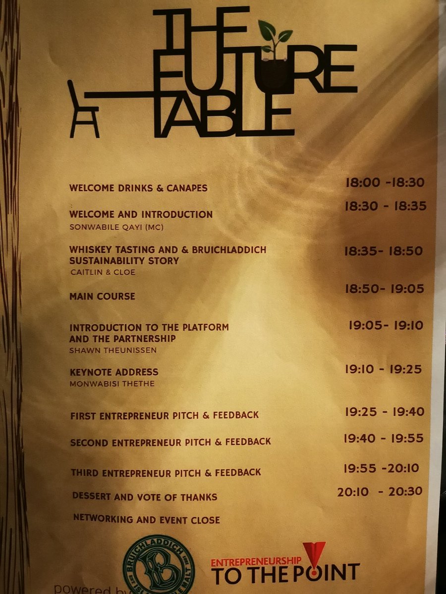 dd_naidoo's tweet photo. So excited about tonight's event - meeting #entrepreneurs who are keen to participate in SA's #GreenEconomy. Thanks to the
#ettpxbruichladdich team! #TheFutureTableSA
#TheFutureIsGreen https://t.co/oiqDdstavm