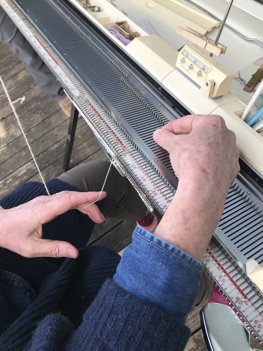 Knitwise_Inc's tweet photo. One year ago, 3 software engineers in #Seattle took machine knitting classes from Helen Sharp, amazed by the beauty and creativity of #knitting. Now we operate a knitting lab directly, for #OnDemand mass customization. If you need a digital native #supplier for knitwear, DM us. https://t.co/ZkNdHTdNSS