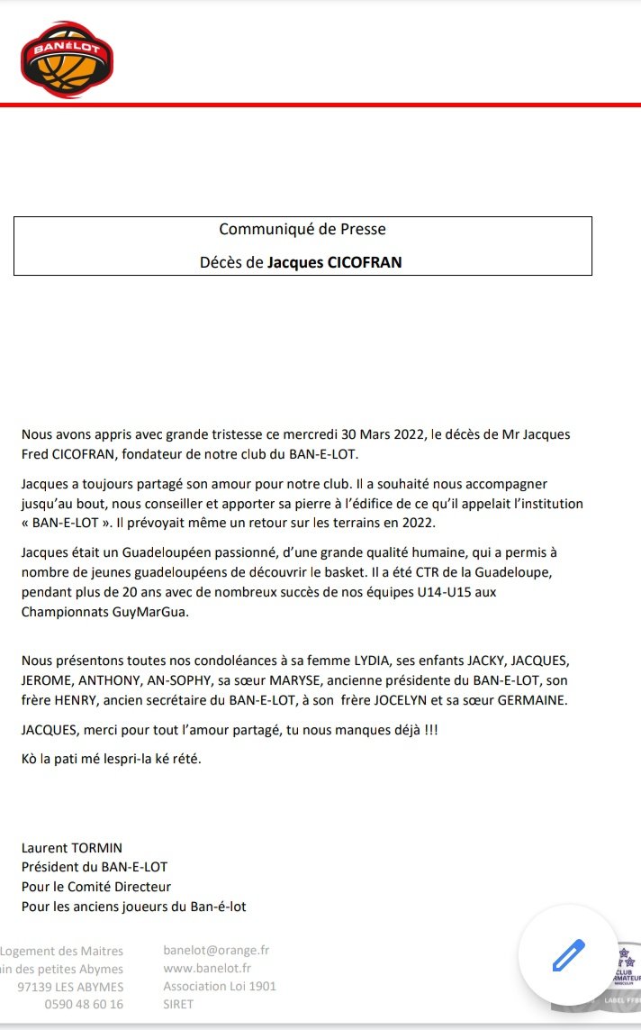 banelot's tweet photo. Communiqué de presse suite au décès de Jacques Cicofran.🤍❤️
#banelotfamily https://t.co/AXpiq76GnL