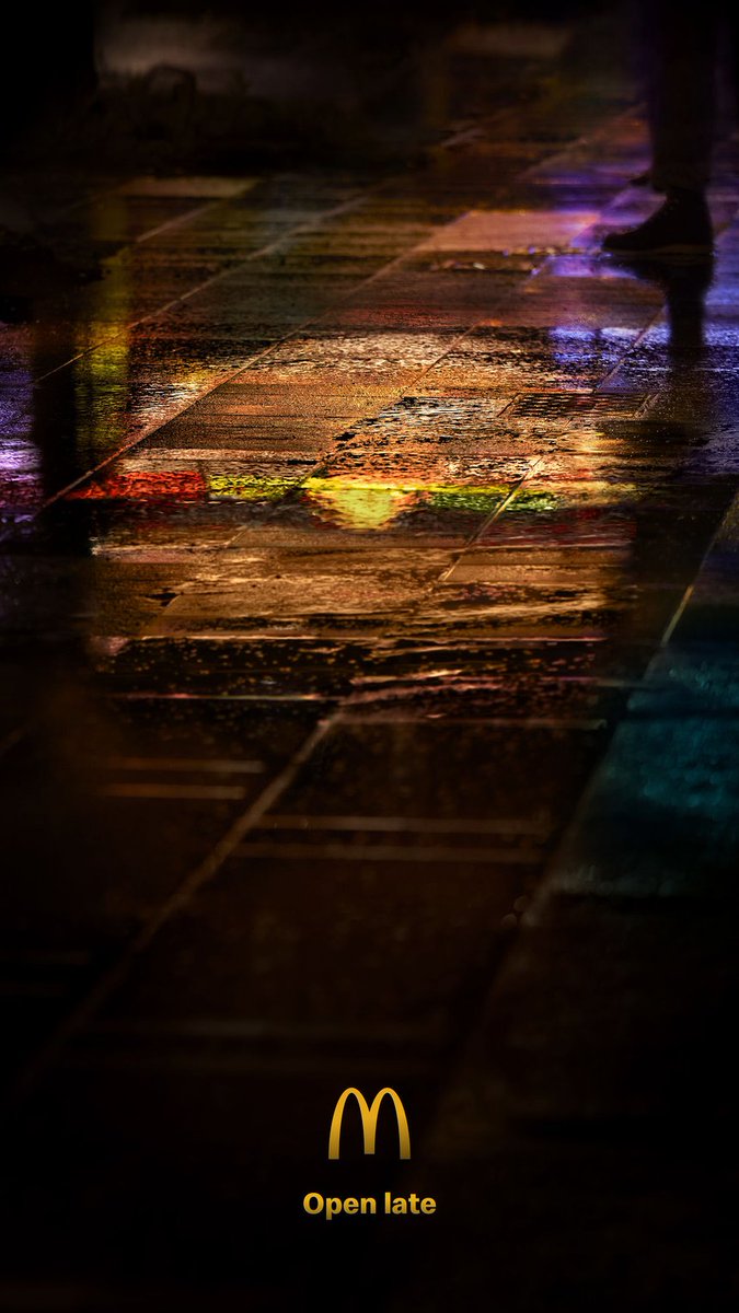 dandad's tweet photo. Subliminal munchies 🍔🍟 This outdoor campaign by @DDBGroupNZ and shot entirely in-camera by Taoki Okano uses reflections of night lights on city streets to bring @mcdonalds menu items to life. The campaign landed Wood Pencils in #Photography and Press &amp; Outdoor at #dandad21. https://t.co/D5QiUN5yM4