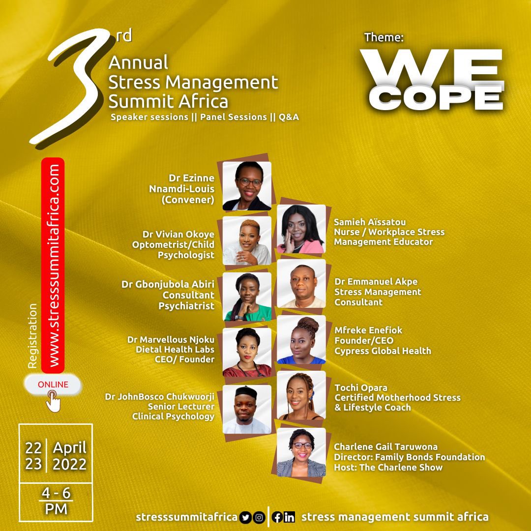 Plan to attend this year’s stress management summit. It’s a free online event with reputable speakers across Africa who will be sharing their knowledge with us.

Register here: stresssummitafrica.com