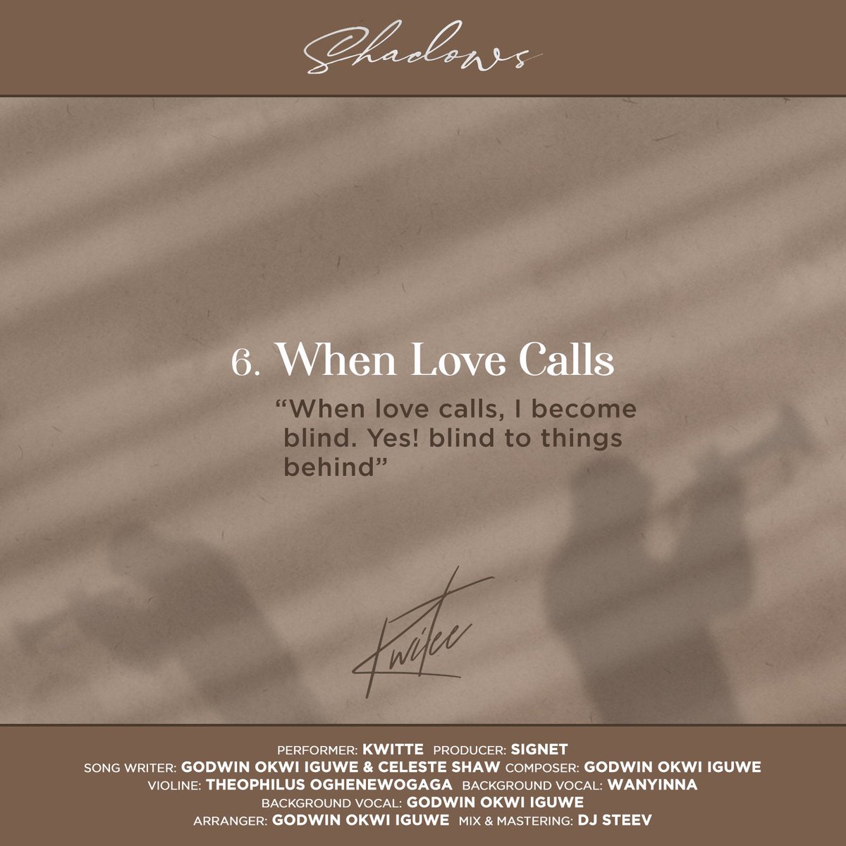 kwiteemusic's tweet photo. ...but how then do we know when love calls ?

#track6 #shadows #shadowsiscoming #besttrumpeterinafrica https://t.co/baK3aio7Zm