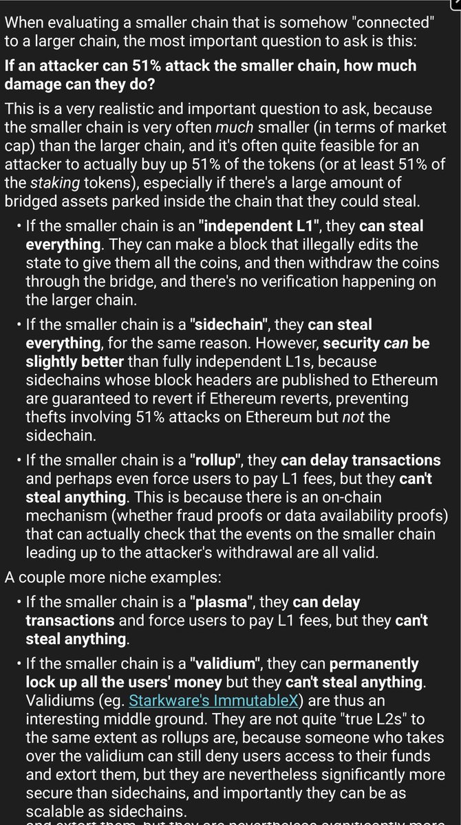 das_grasshopper's tweet photo. @CamiRusso #Sidechains vs #Rollups vs #Plasma vs #Validiums security models.

The multi-chain thesis and "trustless"  bridges depends on what's securing those bridges.

Bridge-tech at the same stage Smart Contracts were in 2016.

The DAO, anyone? https://t.co/AvRtUusqtn