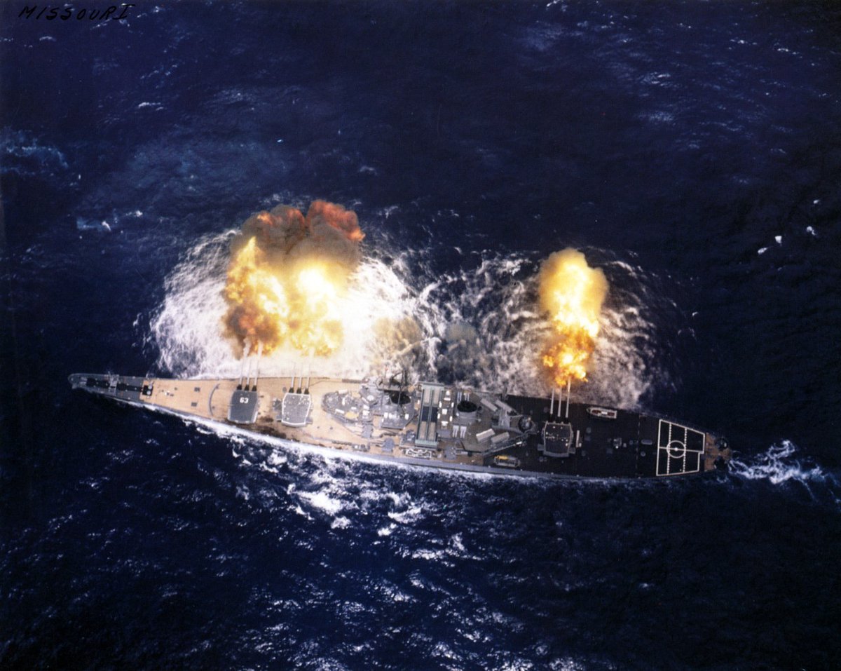 USNavy's tweet photo. #OTD in 1992 USS Missouri (BB-63), the last active American battleship, is decommissioned

Commissioned in June 1944, she served during WWII, notably as the site of the official Japanese surrender on Sept. 2, 1945

Today, the "Mighty Mo" is open for visitors in Pearl Harbor

#tbt https://t.co/uLrdHFfNXa