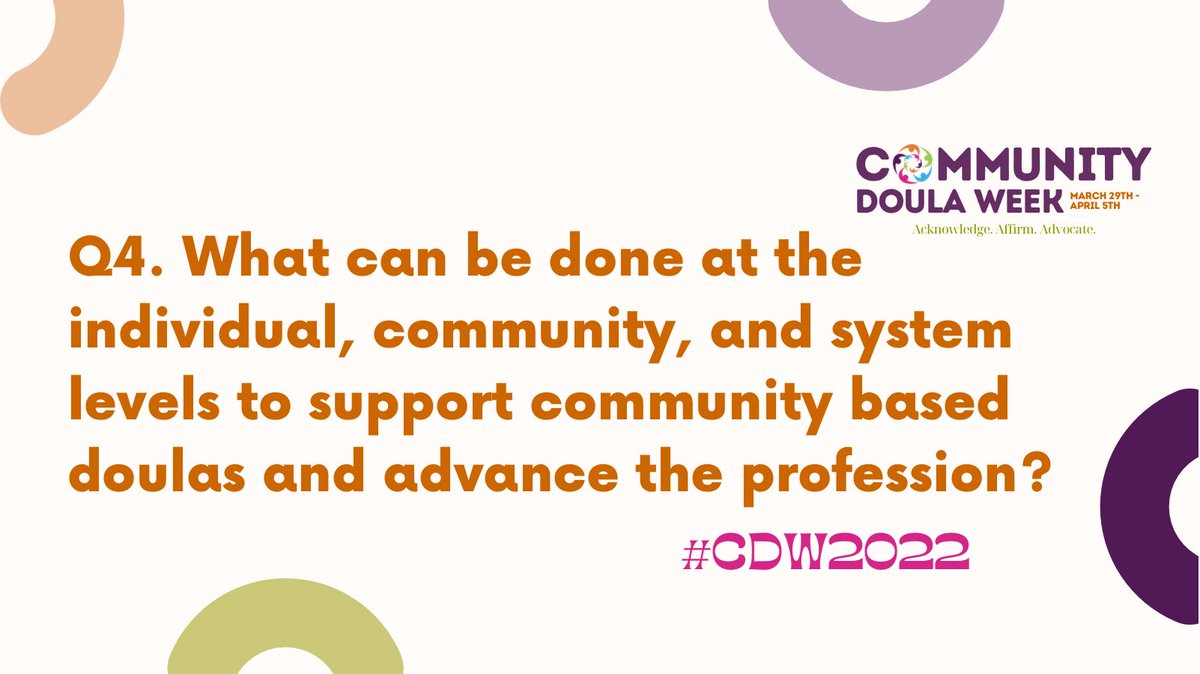 HealthConnctOne's tweet photo. Q4. What can be done at the individual, community, and system levels to support community based doulas and advance the profession?
@BirthMatters_sc @openarmsps
#CDW2022 #CommunityDoulaWeek https://t.co/M32ELC8h4k