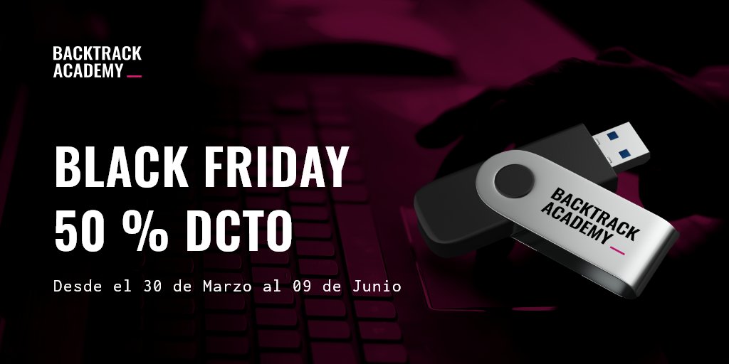BackTrackAcadem's tweet image. Ya está aquí el Black Friday de Backtrack Academy, contaremos con descuentos en nuestras suscripciones y oportunidades para realizar tus exámenes ¡No te lo pierdas!  

#BacktrackAcademy #HackToLearn #Ciberseguridad
