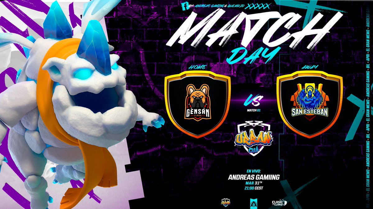 🔥Urban Cup 🏆

🟢<a href="/ClashGensan/">GENSAN CLASH</a> 🆚 #SanEsteban

⏳9pm🇲🇽 🟠By <a href="/BulmaId/">Bulma ID</a> 🎙

🟣Twitch twitch.tv/bulmaid_coc
🟢FB m.facebook.com/BulmaID/
 
🔘No se lo pueden perder 🔥

Rifa de pase de Oro a Espectadores 🔥