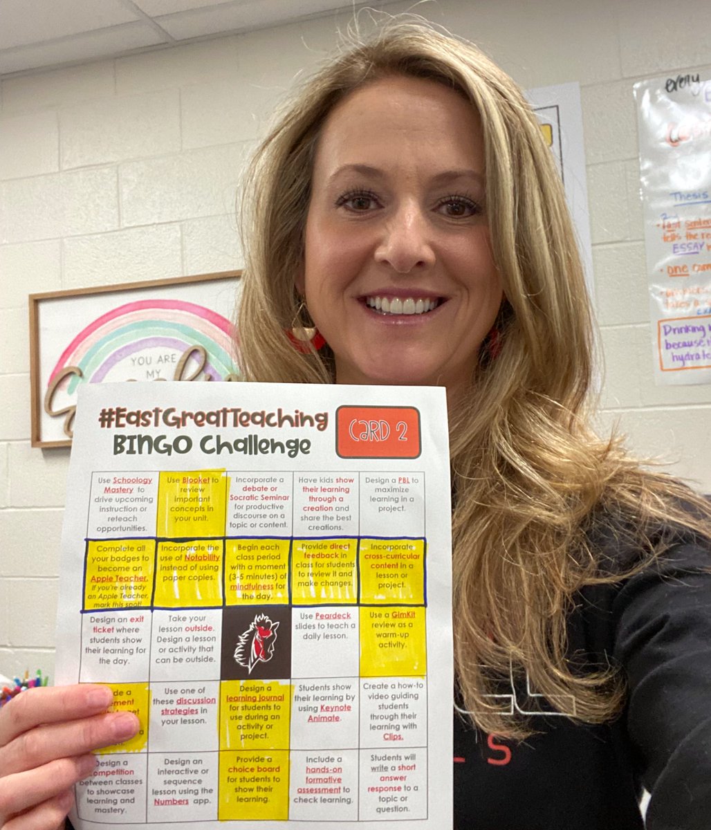 We’ve got another BINGO! <a href="/hashby02/">Heather Ashby</a> has been working hard to create intentional activities, instructional strategies, and digital tools in her ELA classroom all year, but she’s added some new things during the challenge! So great!! #EastGreatTeaching #EastUnity