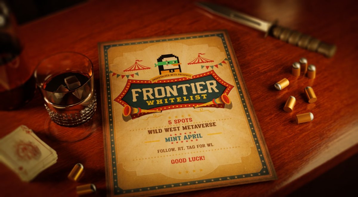 undervaluedai's tweet photo. The Frontier WL Giveaway! 🙌

Giving Away 5x Whitelist Spots!

To enter:
1. Follow 
@undervaluednfts  &amp; @SolanaFrontier
2. Retweet + TAG 2 FRIENDS
3. Join the discord for their "Grand Opening!" https://t.co/I1keFv8t4V

#solananfts #nft #nfts #whitelist #NFTGiveaways https://t.co/CKvdHv3cN3