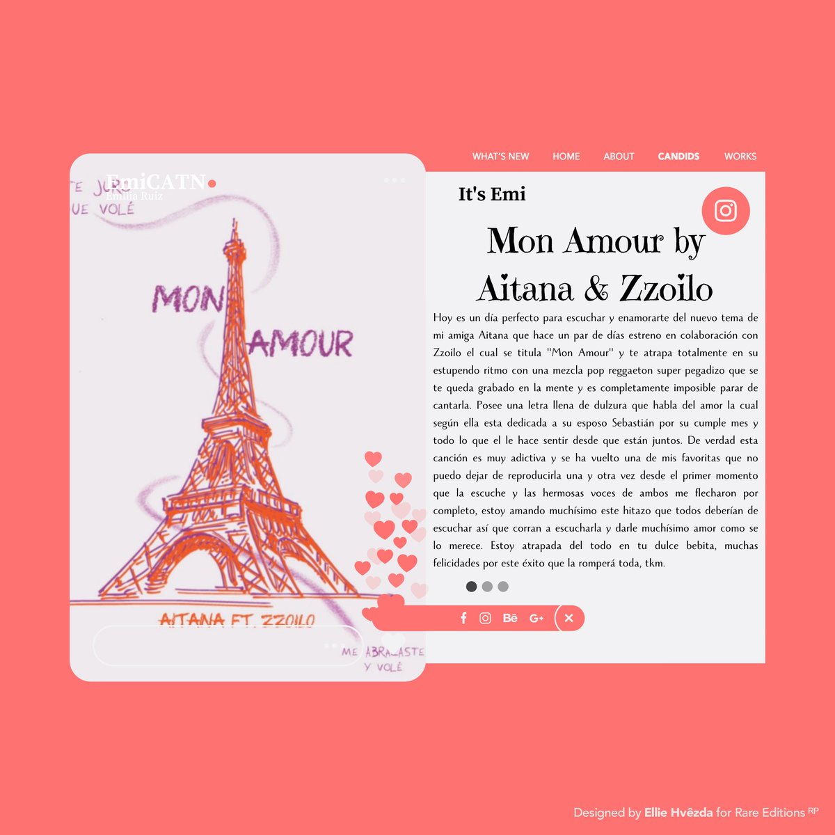 🍒; Bitácora de una pulgita.

Flechada de la nueva canción de mi amiga Aitana que la rompió toda con su dulce voz en "Mon Amour". Es un completamente temazo que te atrapa desde el primer instante por su tierna letra y ritmo tan pegadizo.❤

#AxZMonAmour