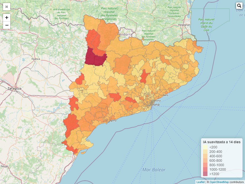 covidcat4's tweet photo. CovidCat [ 2022-03-28 ]:

1. IA7: 159 [156-162]
2. IA14: 426 [421-431]
3. % població en ABS IA14>1000: 0 %

IA: Incidència acumulada (casos/100K hab.)
Consulta dades i mapes per Àrea Bàsica de Salut: https://t.co/6RO7H0Sr05 https://t.co/2g2s3tojJA