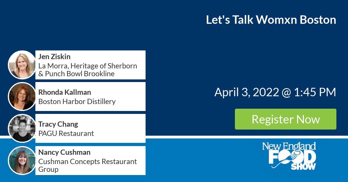 Let's Talk Womxn Boston
Sunday, April 03, 2022 @ 1:45 PM

Founded in Chicago by Rohini Dey, a Ph.D., James Beard Board Member and Restaurant Owner, Let's Talk Womxn was established as a Woman Owner Restaurant Networking Group.

Register Now: newenglandfoodshow.com

#NEFoodShow