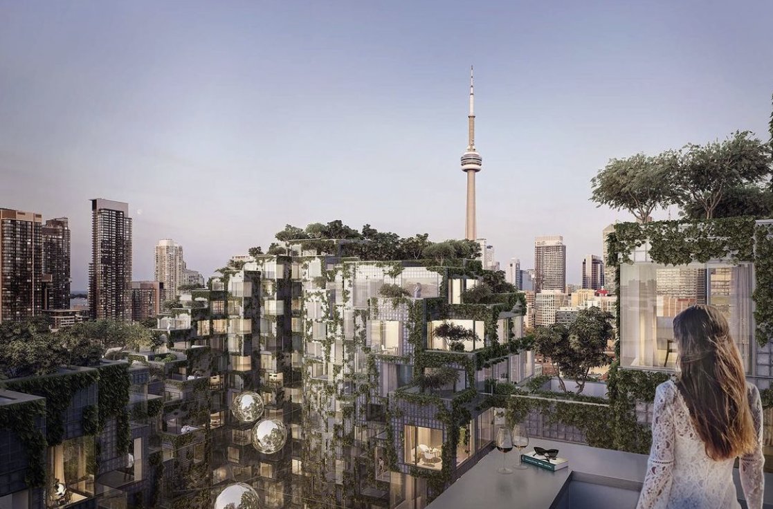westbankcorp's tweet photo. KING Toronto is reshaping the cityscape with architecture that incorporates biodiversity & sustainability. Our mixed-use residential project breaks the mold of the standard high-rise with homes stacked like pixels to form a mountainous landscape of twining vines with gardens ... https://t.co/D5SG7oivze