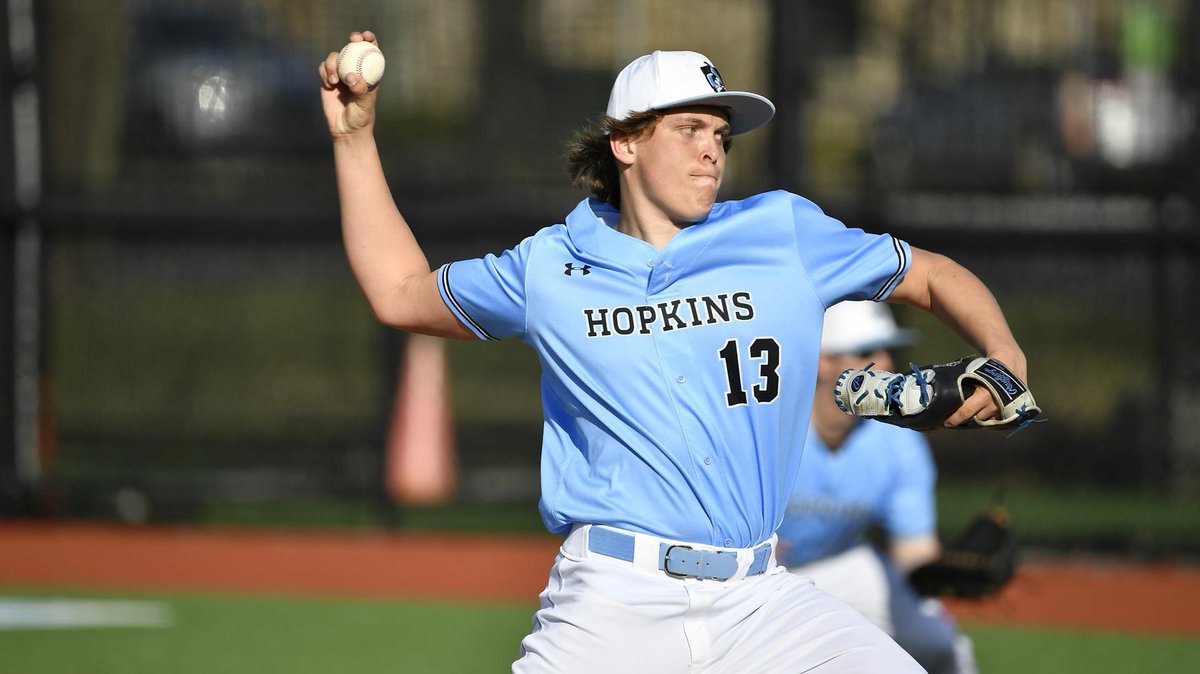 BravesAshland's tweet photo. Kieren Collins jr RHP at Johns Hopkins. Centennial Conference Pitcher of the Week last week after nono against Ramapo. The first batter reached on an error but retired the next 21. He has a 3.86 ERA and 20Ks & 1BB in 23.1IP this year. Career 3.13 ERA 87Ks & only 10BB #D3Thursday https://t.co/sw3c99CpxU